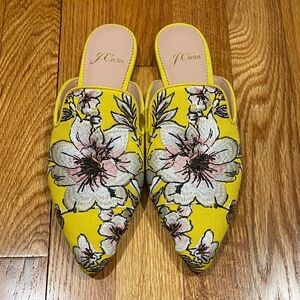 J.Crew Yellow and Pink Floral Embroidered Mules